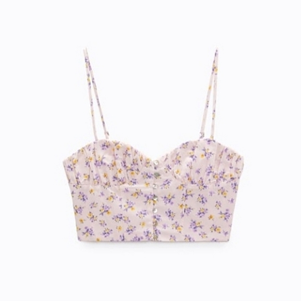 NWT Zara Floral Printed Linen Crop Top House of Cb Style Bustier